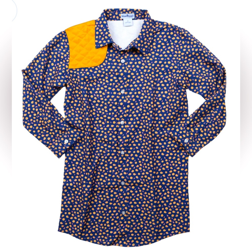 Blue Quail - Girls Long Sleeve Yellow Rose Dress - Navy & Orange - Size: 5